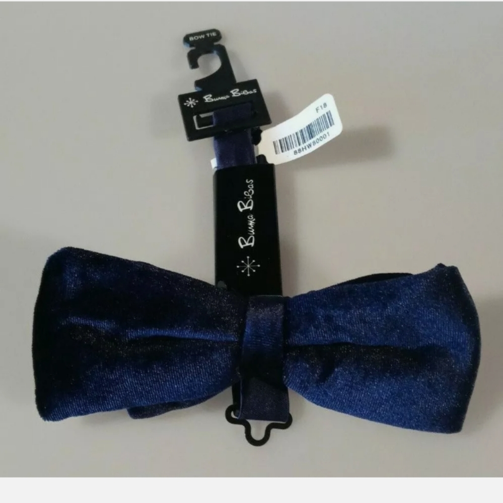 Burma Bibas Blue Velvet Tuxedo Pre-Tied Bow Satin Adjustable Bowtie